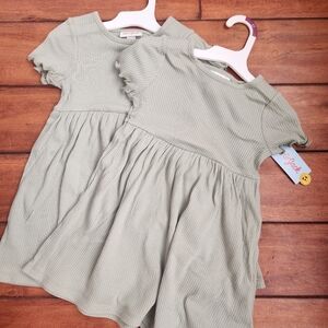 2 Pack Cat & Jack Light Olive Ribbed Dress, Size 3T